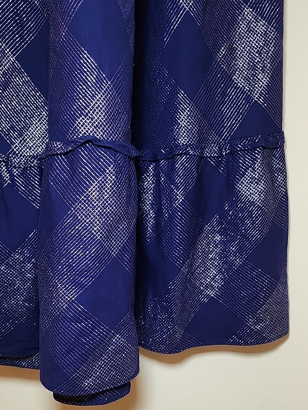 Hill House Home Ellie Nap Dress Navy Blue Ruffle Glitter Silver Check Size Large - Picture 10 of 16